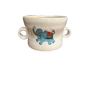 Pottery Childs training cup monkey elephant signed vintage retro